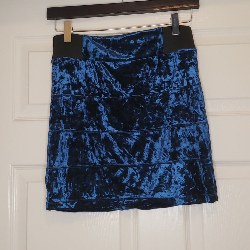 Blue velvet mini skirt